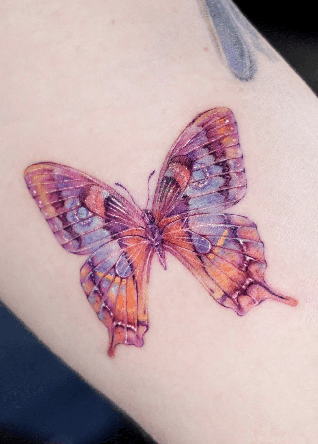 Colorful Pink Butterfly Tattoo