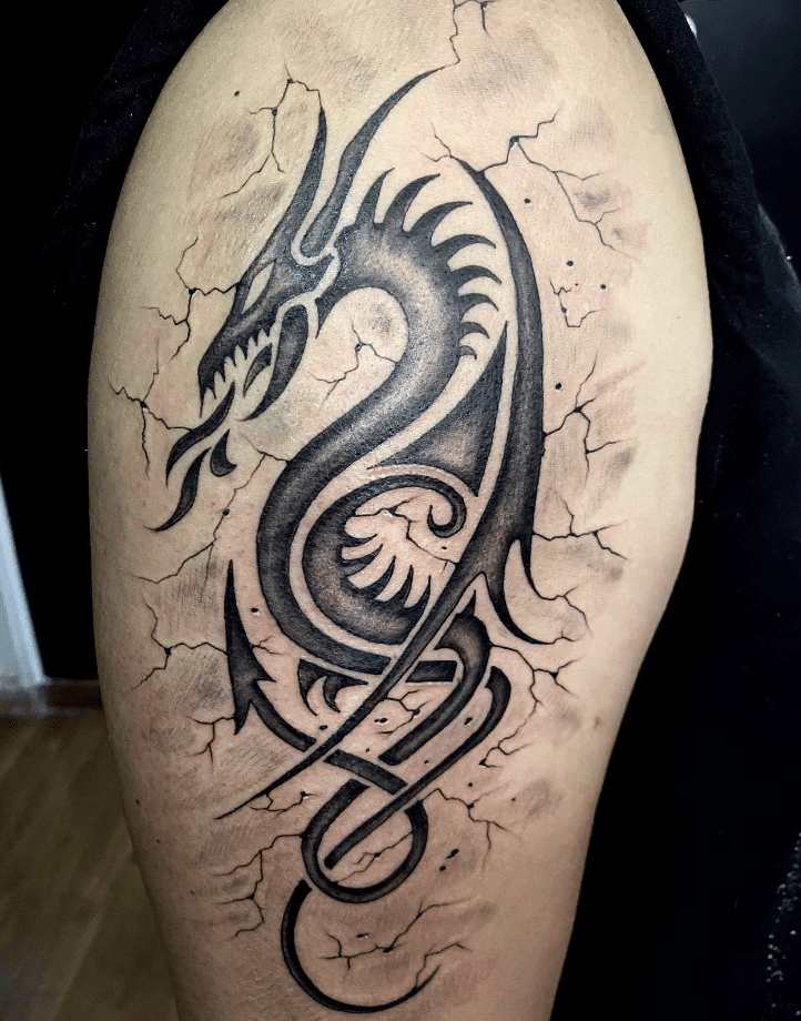 Cracked Tribal Dragon Tattoo