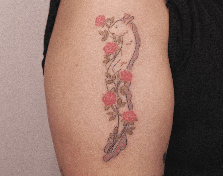 Cute Dragon And Rose Tattoo
