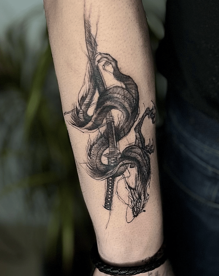 Dragon Sword Tattoo On The Arm