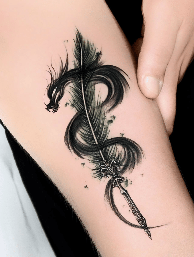 Dragon With Pen Tattoo