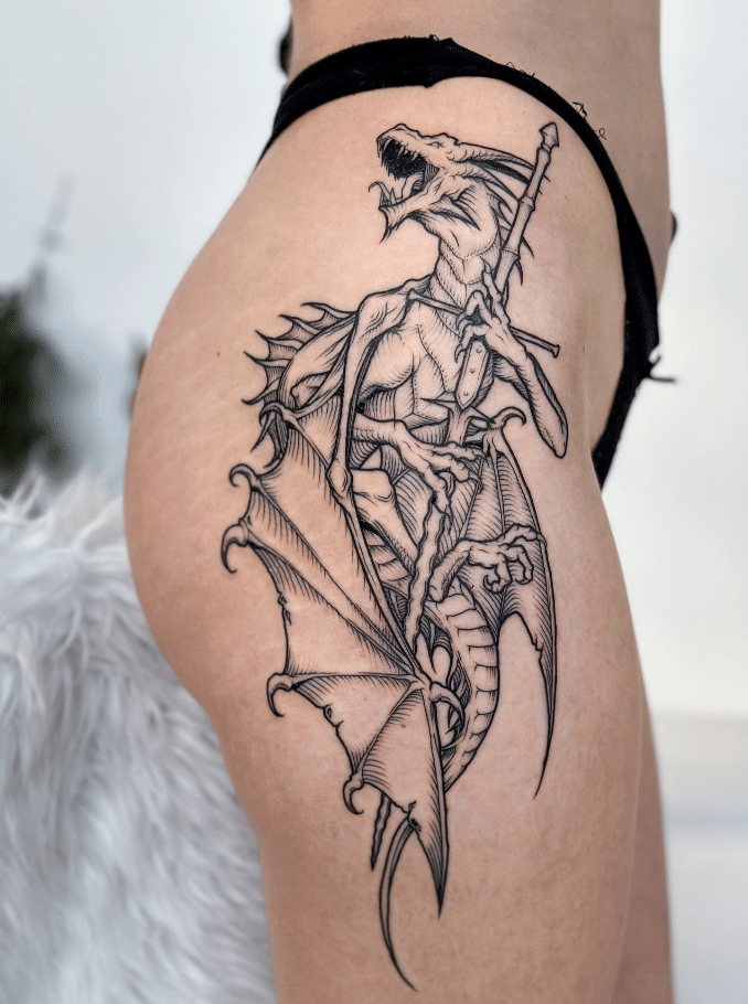 European Dragon Sword Tattoo