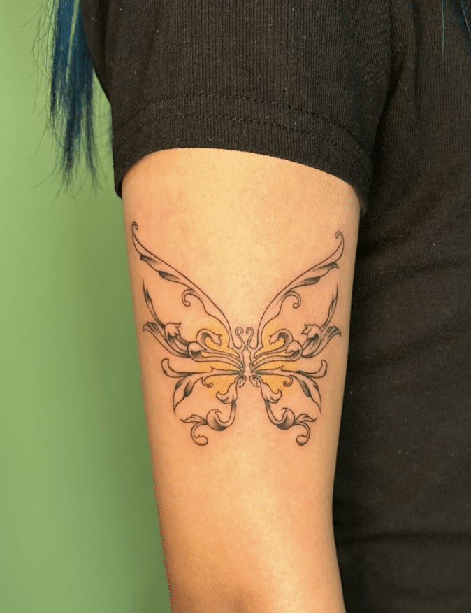 Filigree Yellow Butterfly Tattoo