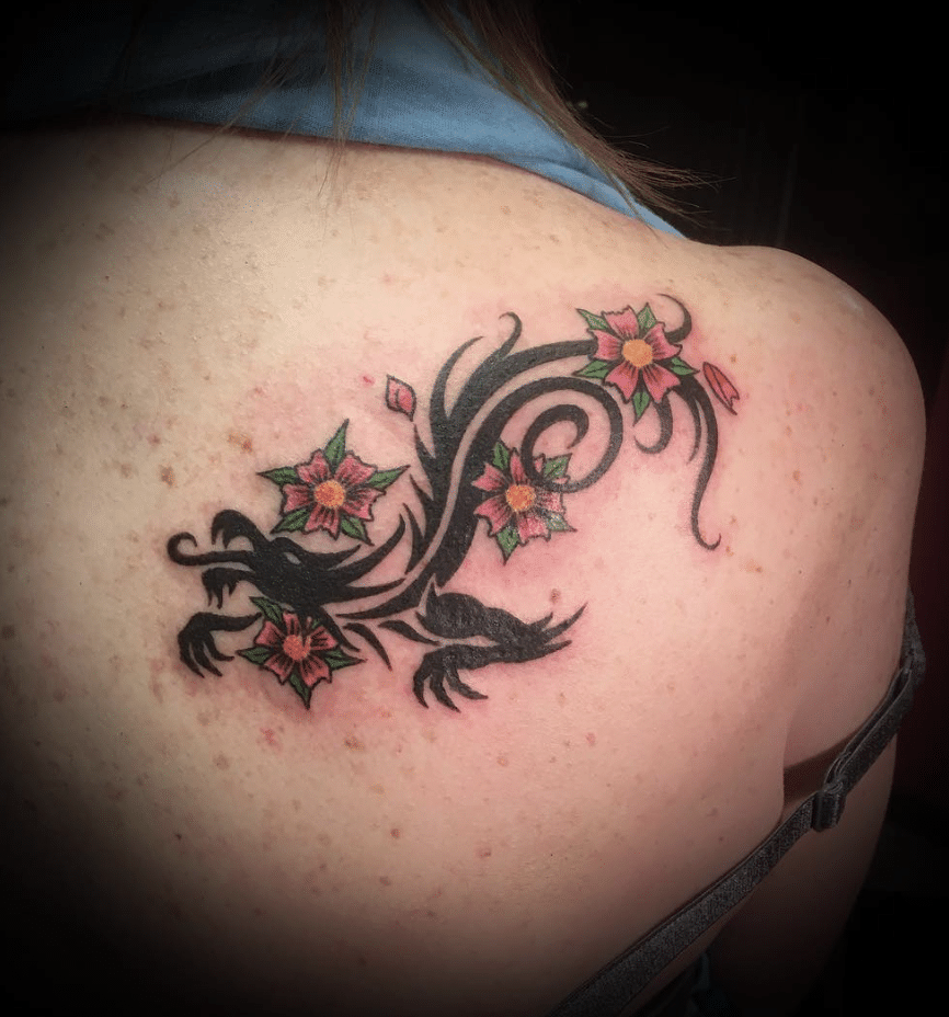 Floral Tribal Dragon Tattoo 