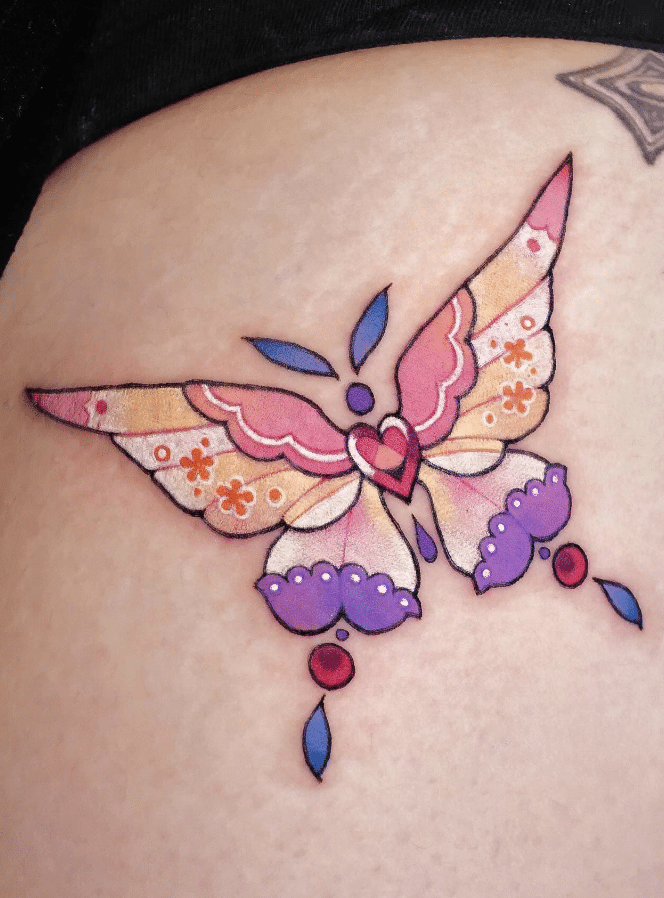 Gem Colorful Butterfly Tattoo