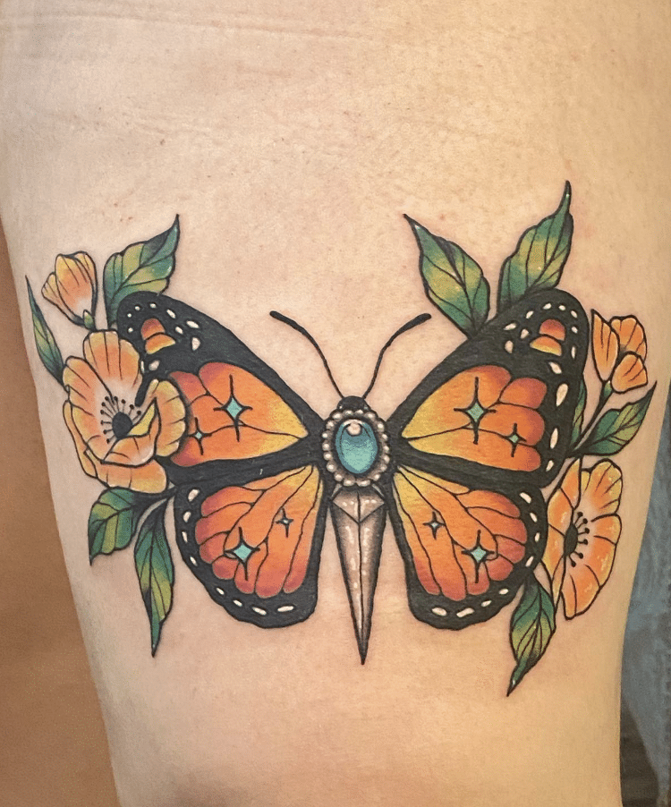 Gem Yellow Butterfly Tattoo