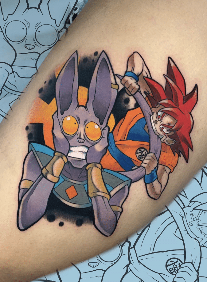 Goku Biting Beerus Tattoo