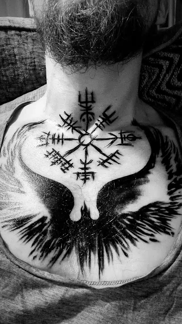 Helm of Awe Tattoo On Neck