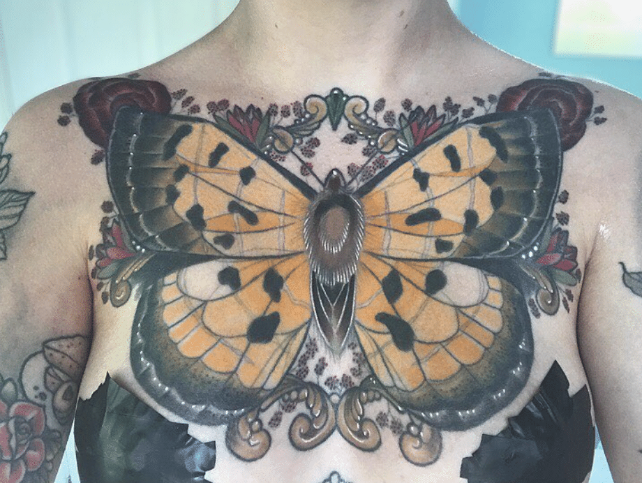 Huge Yellow Butterfly Tattoo