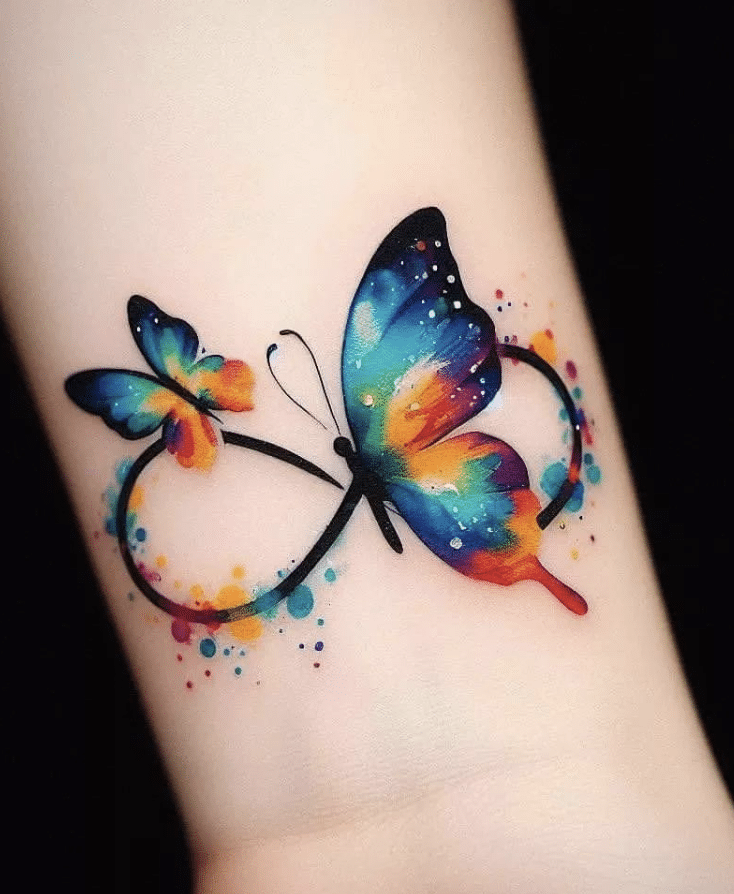 Infinity Loop Colorful Butterfly Tattoo