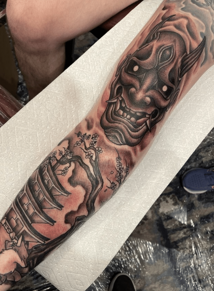 Japanese Mythological Tattoo On The Leg