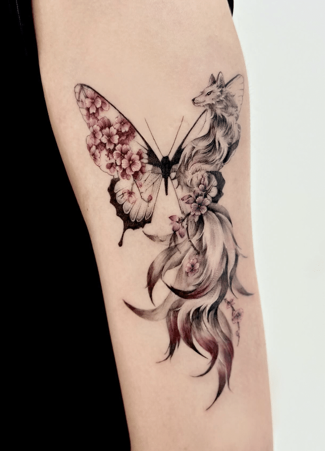 Kitsune Butterfly Tattoo