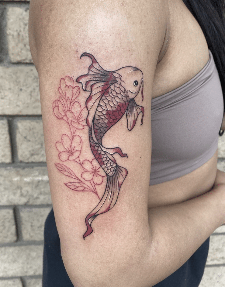 Koi With Florals Tattoo