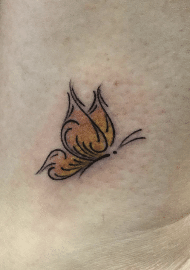 Leg Yellow Butterfly Tattoo Idea