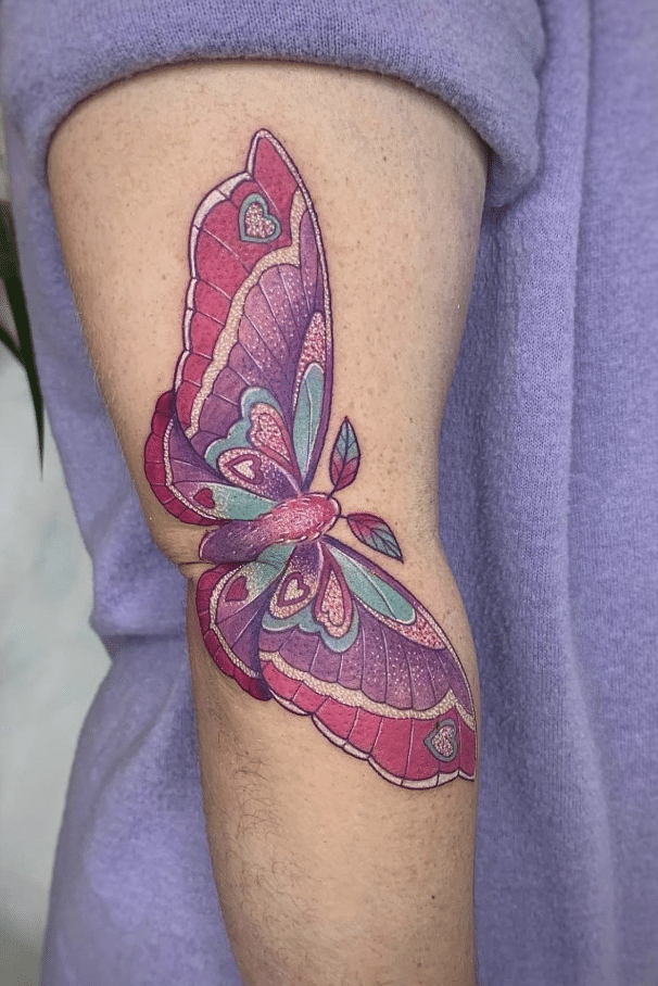 Love Hearts Pink Butterfly Tattoo