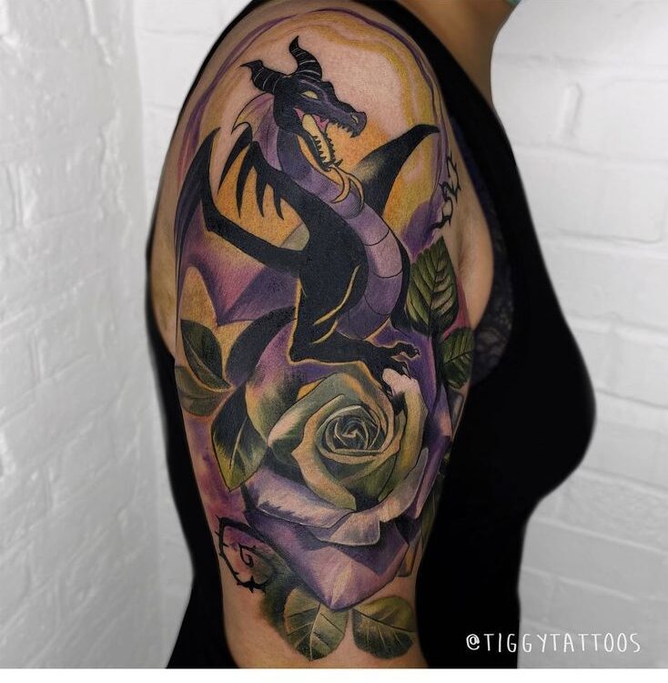 Maleficent Dragon And Rose Tattoo