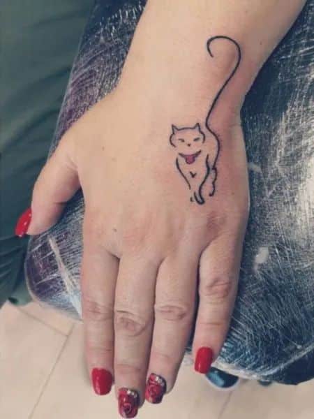 Minimalist Cat Tattoo On Hand