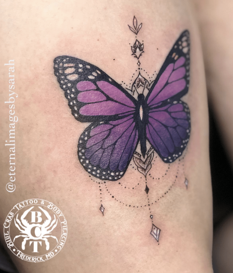 Ornamental Purple Butterfly Tattoo