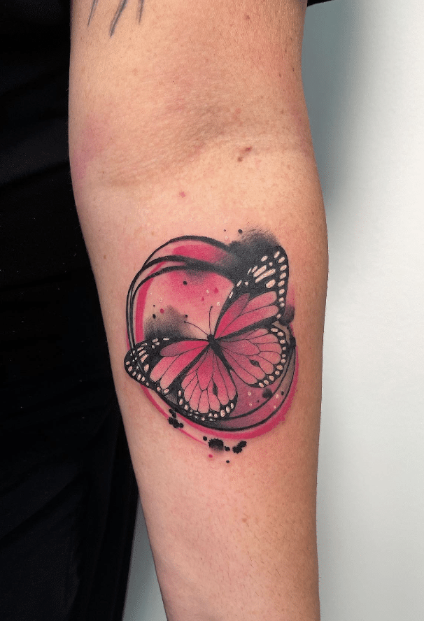 Other Elements Pink Butterfly Tattoo
