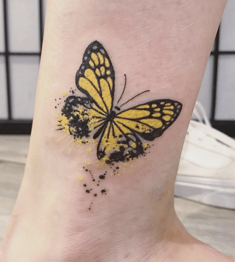 Paint Splatter Yellow Butterfly Tattoo