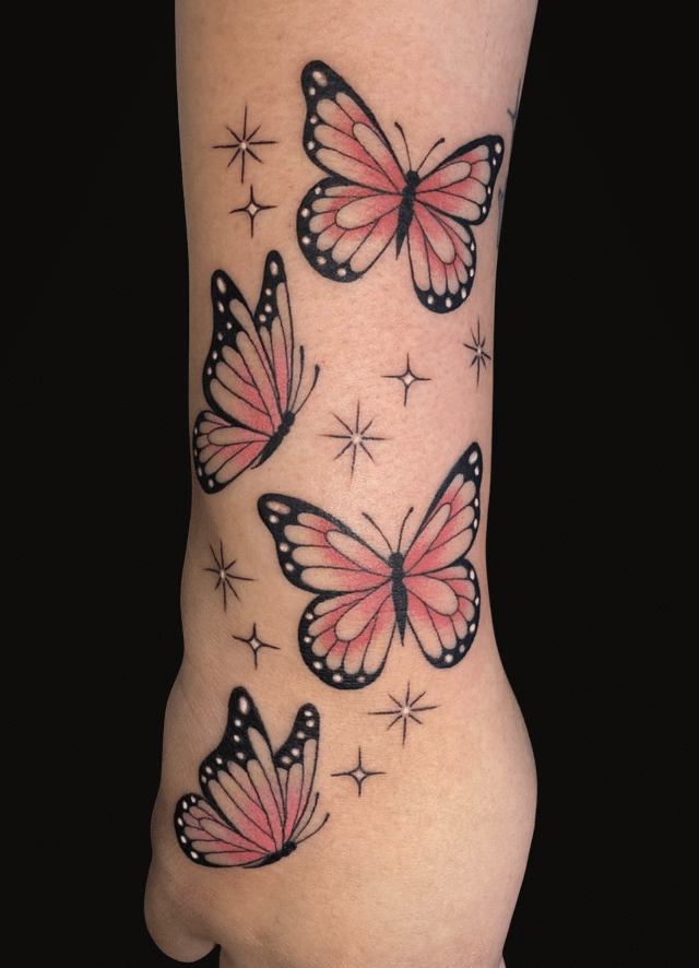 Pink Butterfly Family Tattoo