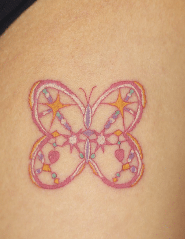 Pink Butterfly Gem Tattoo