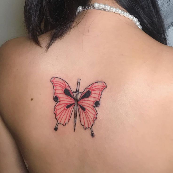 Pink Butterfly Sword Tattoo