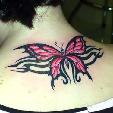 Pink Tribal Butterfly Tattoo