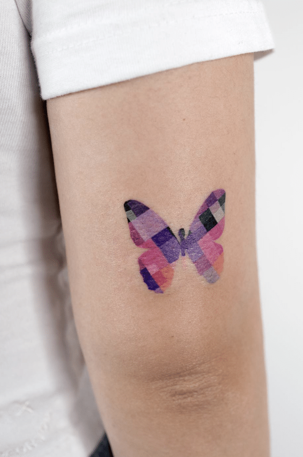 Pixel Purple Butterfly Tattoo