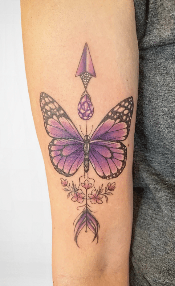 Purple Butterfly And Arrow Tattoo