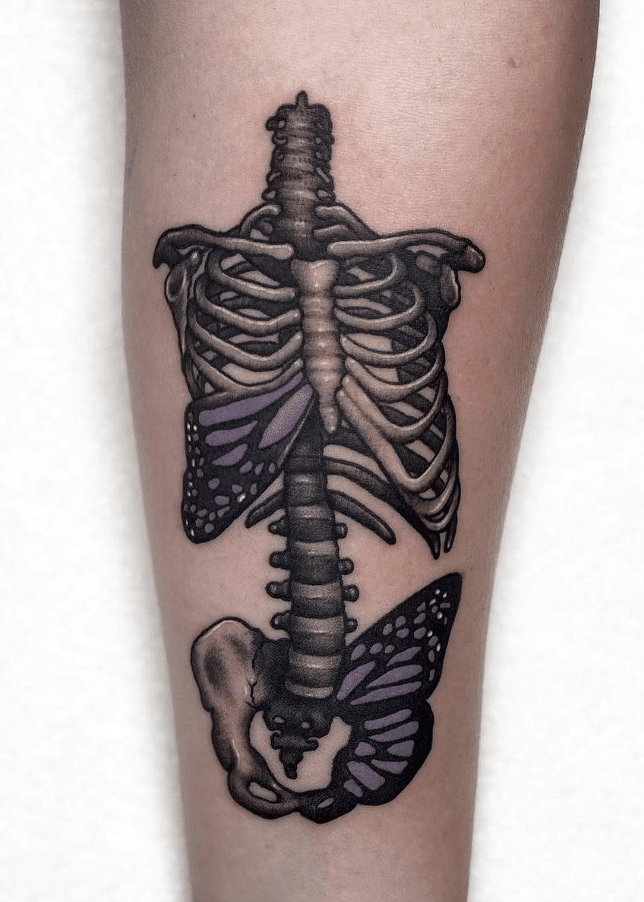 Purple Butterfly Skeleton Tattoo