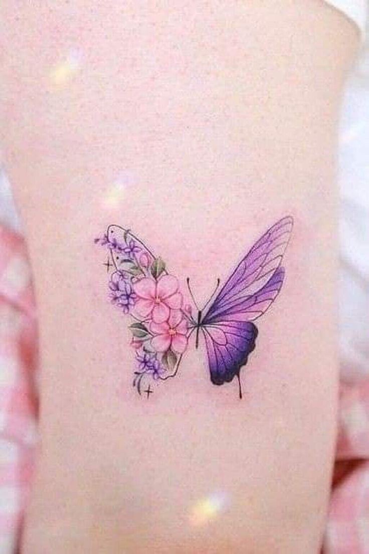 Purple Flowery Butterfly Tattoo