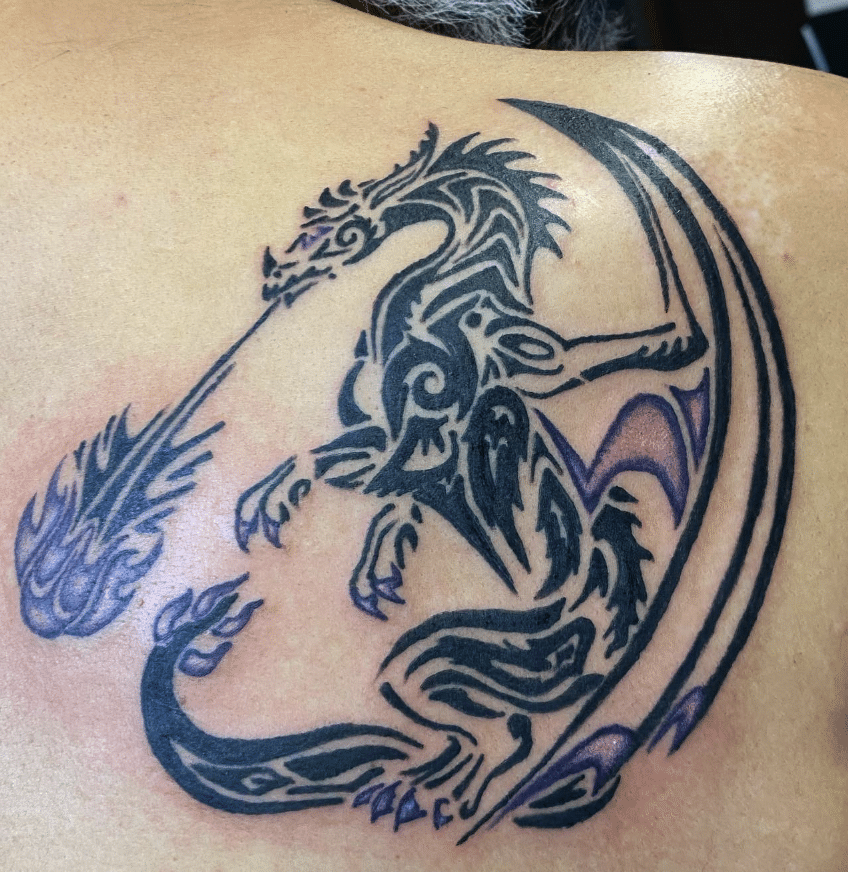 Purple Tribal Dragon Tattoo