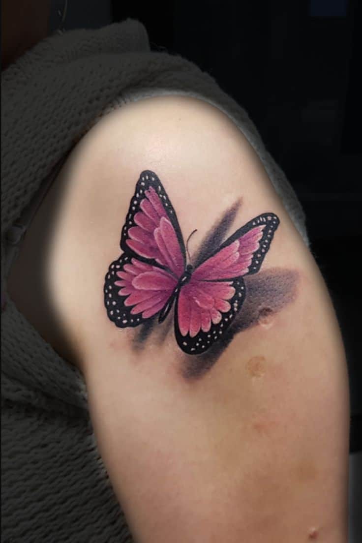 Realistic Pink Butterfly Tattoo