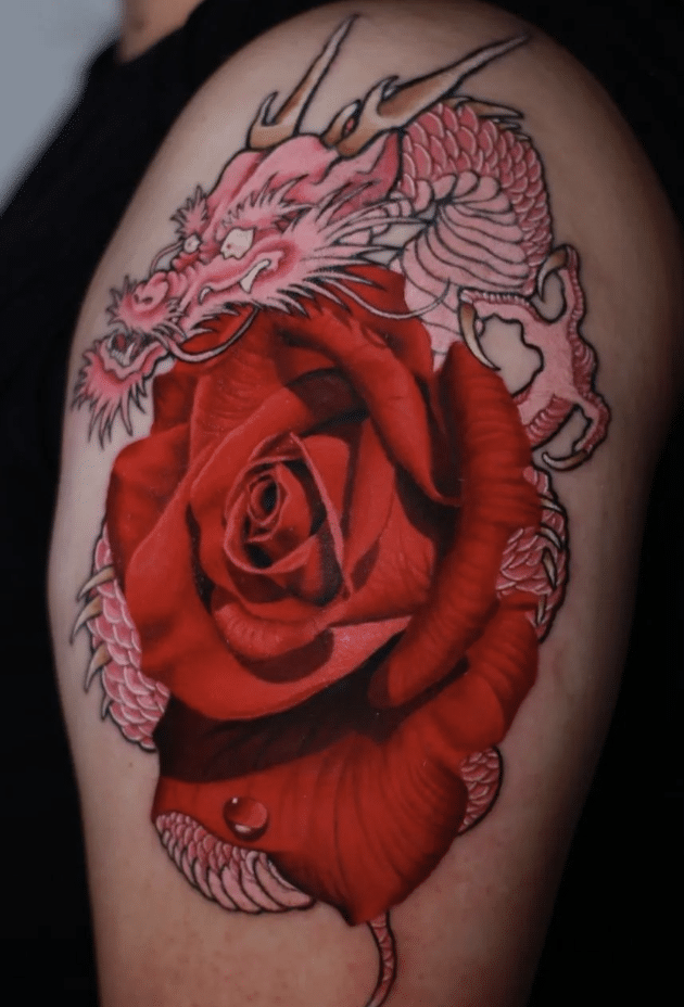 Red Dragon Rose Tattoo