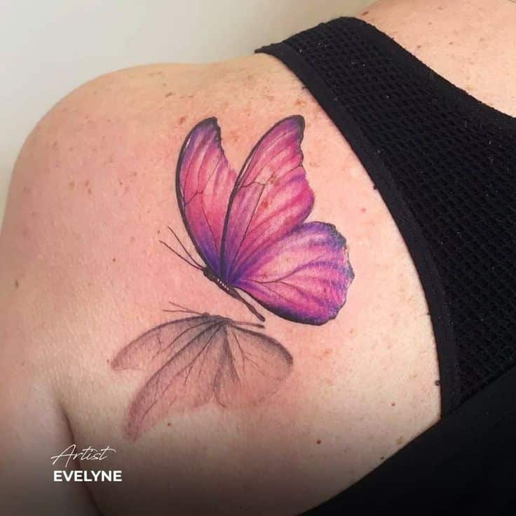 Reflection Pink Butterfly Tattoo