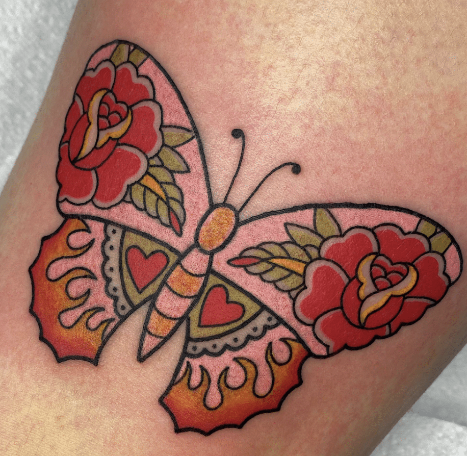 Rose Colorful Butterfly Tattoo