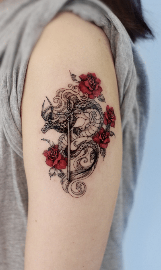 Rose Dragon Sword Tattoo