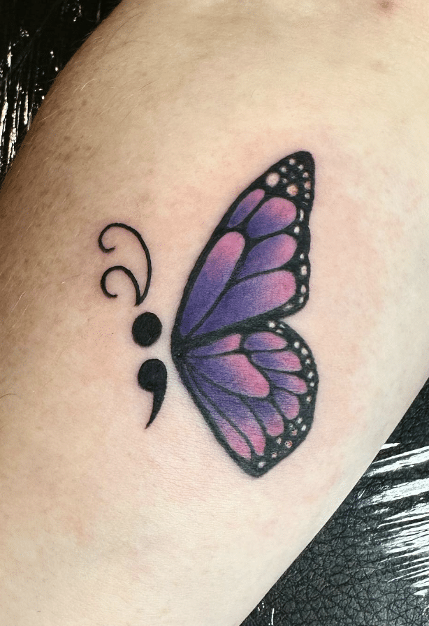 Semicolon Purple Butterfly Tatto