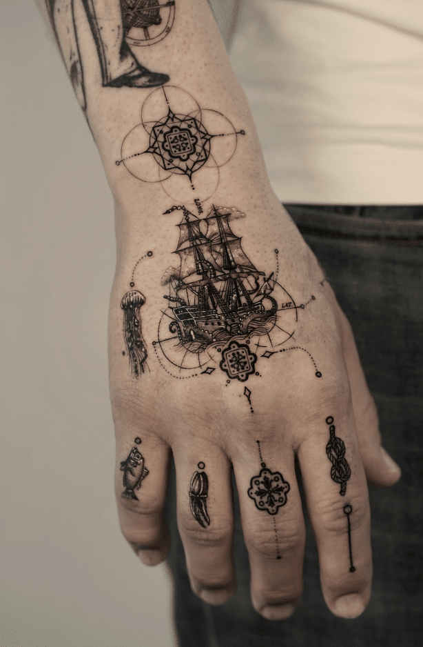 Ship Hand Tattoo