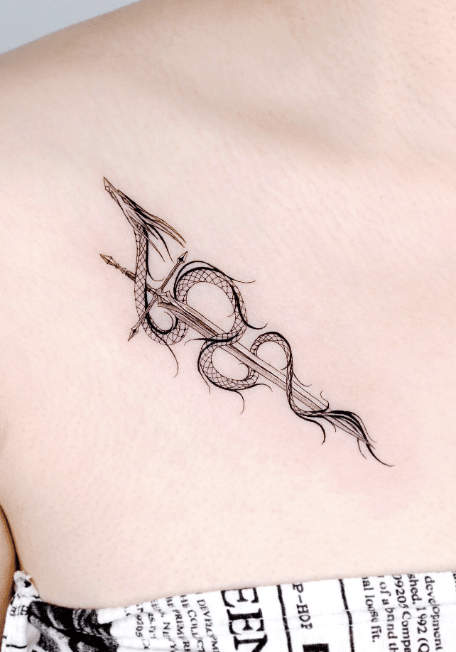 Simple Dragon Sword Tattoo