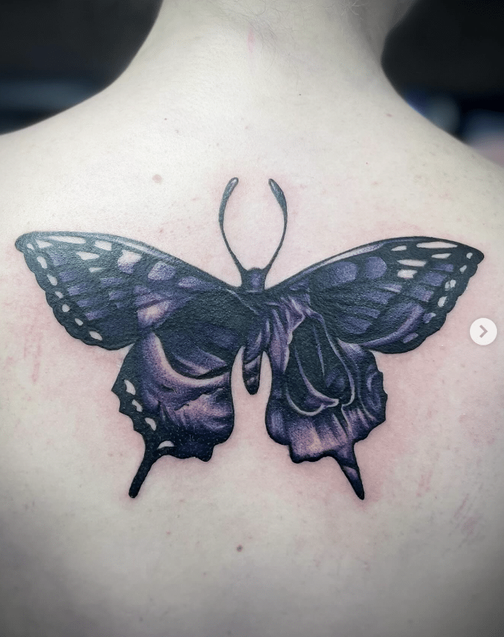 Skull Wing Pattern Purple Butterfly Tattoo