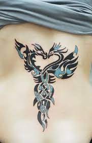 Spiral Tribal Dragon and Phoenix Tattoo