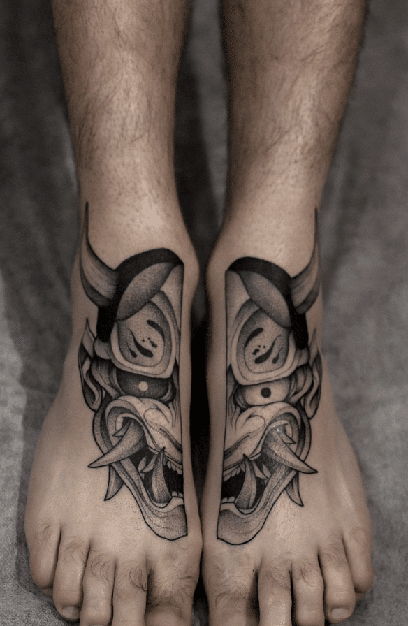 Split Feet Japanese Mask Tattoo