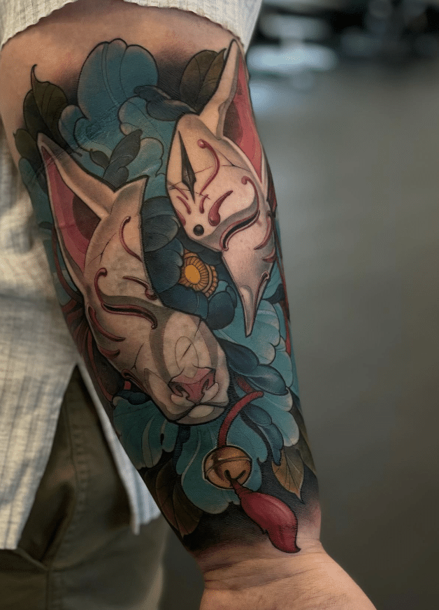 Split Kitsune Mask Tattoo