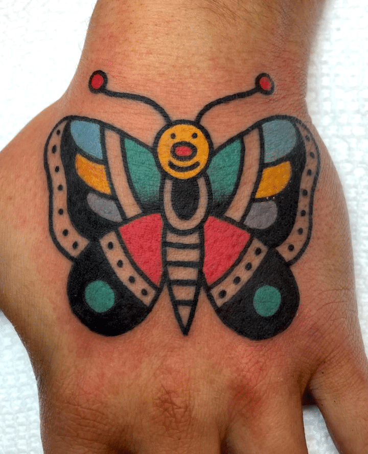 Stunning Colorful Butterfly Tattoo On Hand