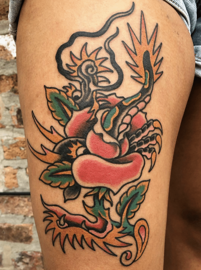 Surrealist Dragon And Rose Tattoo