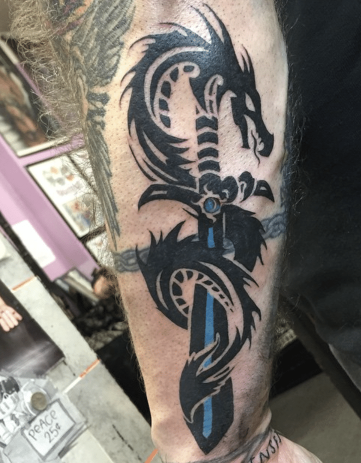 Sword Tribal Dragon Tattoo