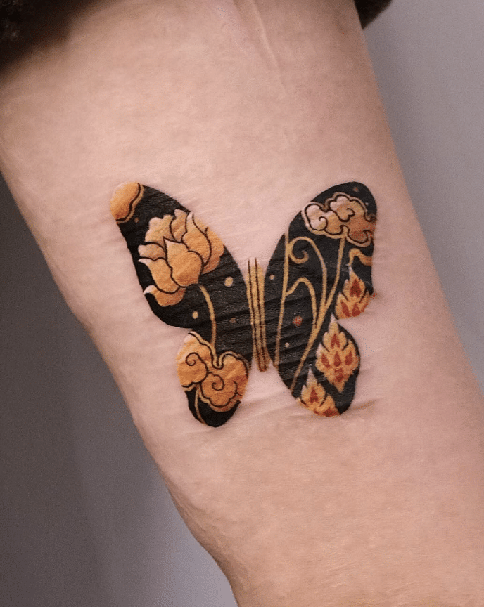 Thai Art Yellow Butterfly Tattoo