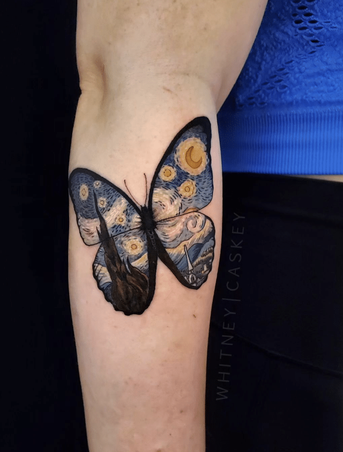 The Starry Night Colorful Butterfly Tattoo